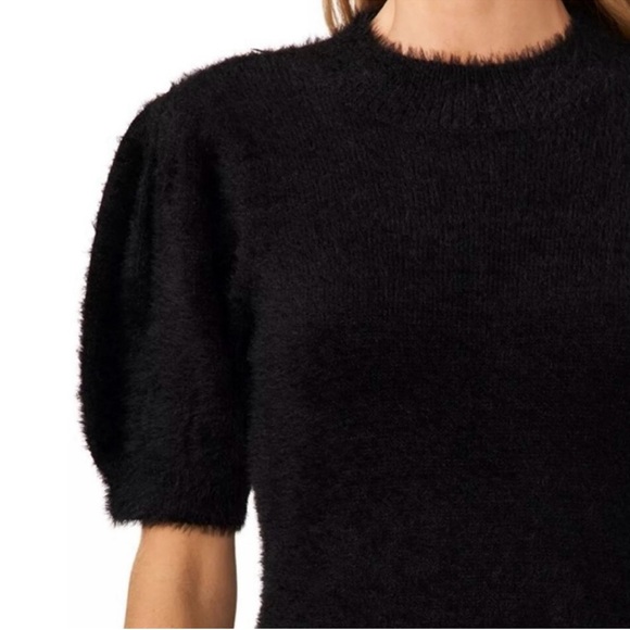 Cece Mock Neck Eyelash Short Sleeve Black Sweater Sz M Elevated Knit - Picture 2 of 6